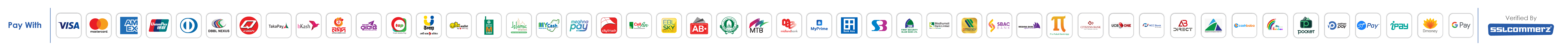 Pay with Visa, Mastercard, American Express, bKash, Nagad, Rocket, DBBL and more — Verified by SSLCommerz
